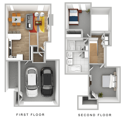 a floor plan of a house with a car in the garage